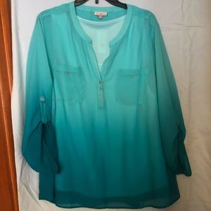Roz & Ali 2-piece teal ombré blouse